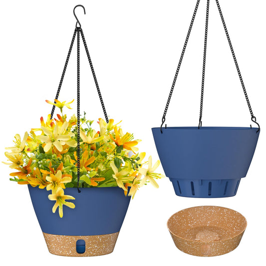 ZMTECH 2 Pack 10 Inch Hanging Planters for Indoor Plants, Modern Hanging Planter with Visible Water Level Window & Removable Tray, Decorative Plant Hanger Indoor for Home Garden