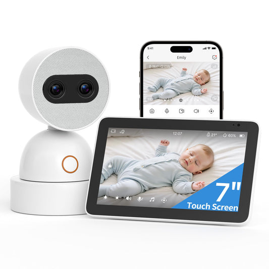 Simsky Video Baby Monitor, Dual 4MP Cameras with 6X Zoom, 7" UHD Large Touch Screen Smart Portable Audio Monitor, 24/7 Recording in app, AI Tracking, Intelligence Detection, 32GB Local Storage
