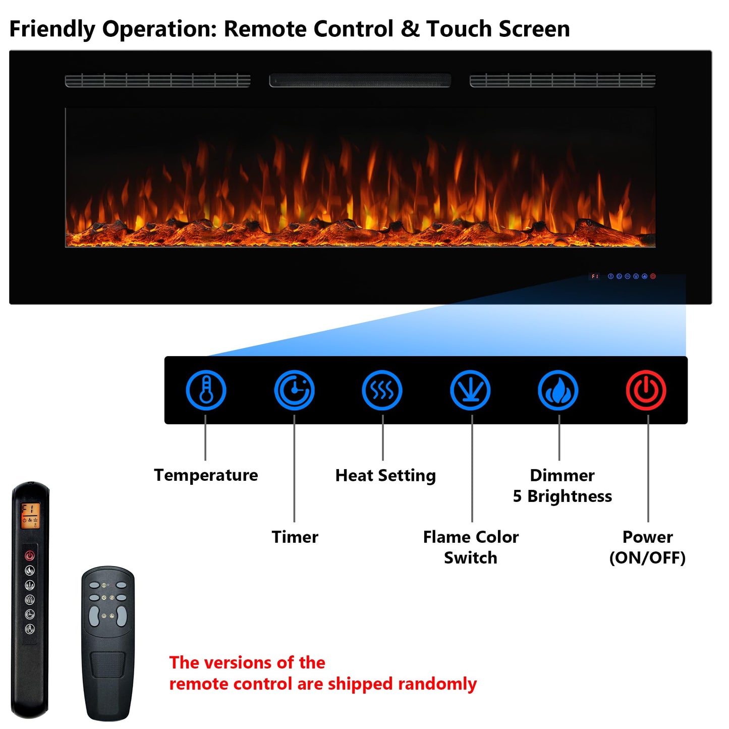 Dreamflame Electric Fireplace 40 inch Wide 26.5" High, Wall-Mounted & Recessed Fireplace Inserts, Multicolor Flame w/5 Dimmer, Remote Control Thermostat, Timer, Hardwire Connect, 1500W,Black