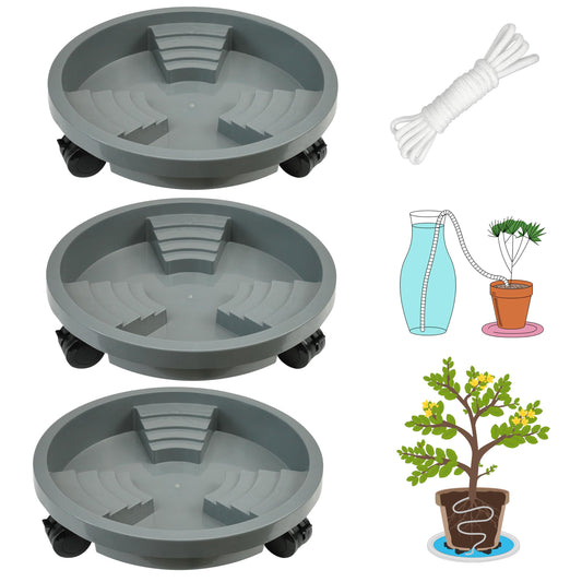 ORIMERC 3 Pack Plant Caddy with Wheels Heavy Duty 12 inch Plant Saucer Self-watering Design, Movable Wheeled Round Planter Stand Coaster Trolley, Flower Pot Dolly Rack Tray on Rolling Caster Roller Indoor Outdoor
