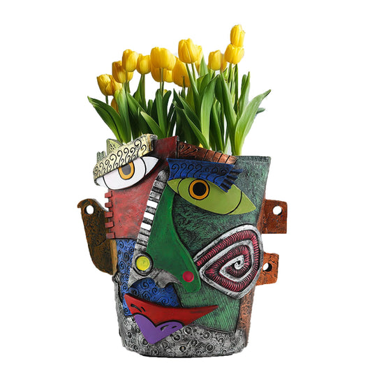 TOZLU Art Abstract Face Planters Pots Head,Unique Fun Abstract Face Flower Pot Ornaments Head Planter Pots Container Colorful Resin Flower Pot for Home and Garden Decor(Picasso Abstract Flowerpot)