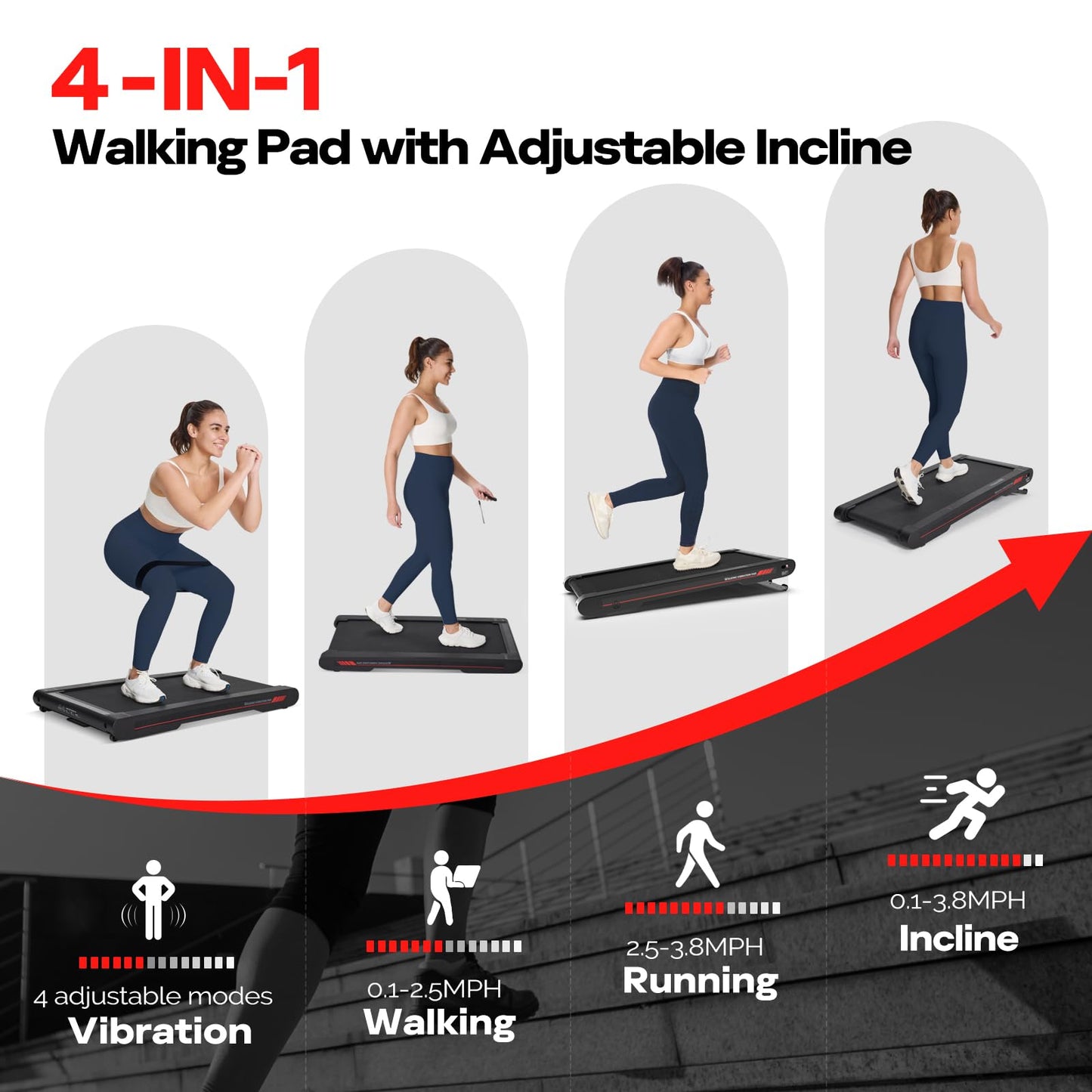 Sperax Walking Vibration Pad with Manual Incline,Under Desk Treadmill for Home,4 in 1 Vibration Plate Exercise Machine with APP,350LB Capacity
