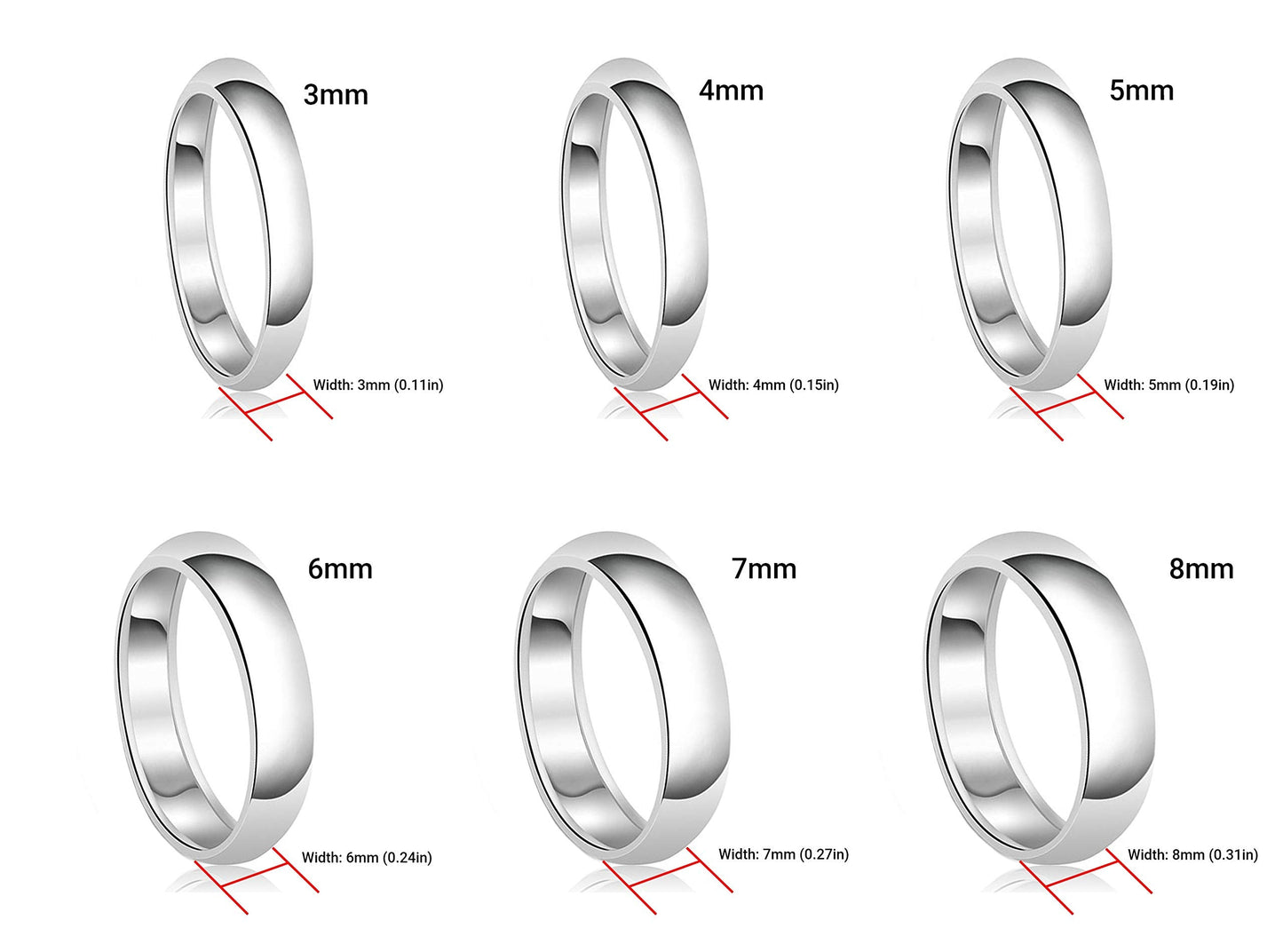 Tioneer Jewelry | Sterling Silver Plain Dome Wedding Band | Wedding Band for Women & Men | Sterling Silver Jewelry, Silver, 4mm, Size 5