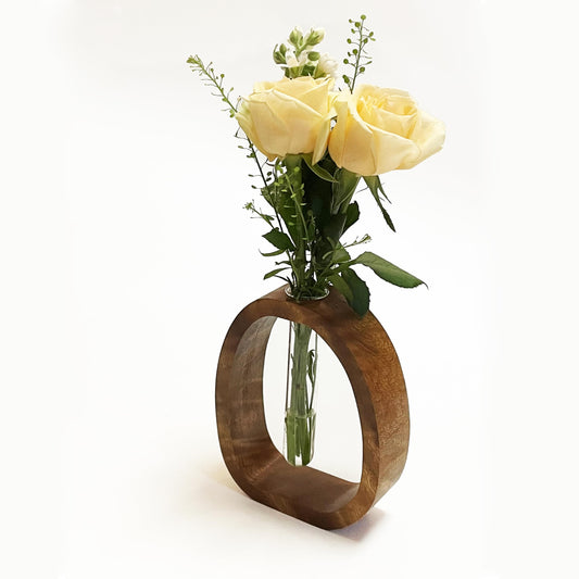 JYSHLCAH Wooden Glass Test Tube Vase Flower Holder Plant Vase Small Plant Terrarium Display for Desk Décor