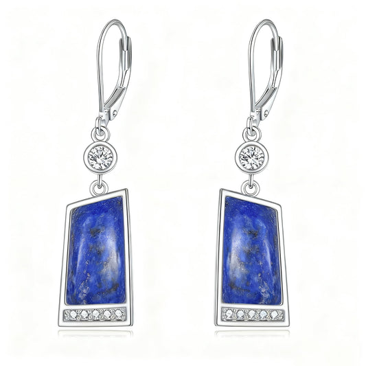 Lapis Lazuli Earrings Sterling Silver Lapis Lazuli Drop Earrings Geometry Leverback Dangle Earrings Jewelry Christmas Gifts for Women