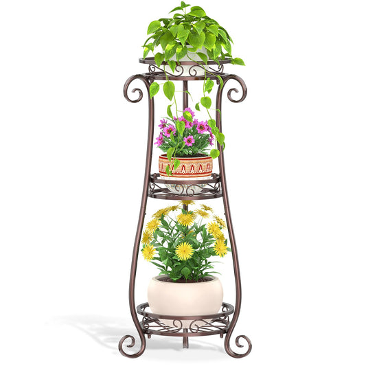 LASZOLA 3 Tier Bronze Metal Plant Stand for Multiple Large Planters Indoor Outdoor Organizer, Heavy Duty Tall Flower Stand for Corner Patio Bathroom Office, Modern Sturdy Vertical Iron Rack, Cat Proof