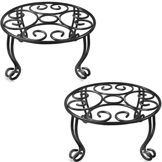 Uuuda Metal Outdoor Plant Stand 11.8IN Diameter Heavy Duty Plant Pot Stands for Indoor Round Flower Pot Support Rack Set of 2,Black