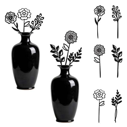 LumDecor Black Metal Flowers Set of 6 Decorative Garden Stakes Yard Art, Garden Decorations Outdoor Metal Plant Stakes, Flower Bed Decor Garden Art, Plant Decorations for Pots and Flowers for Vase