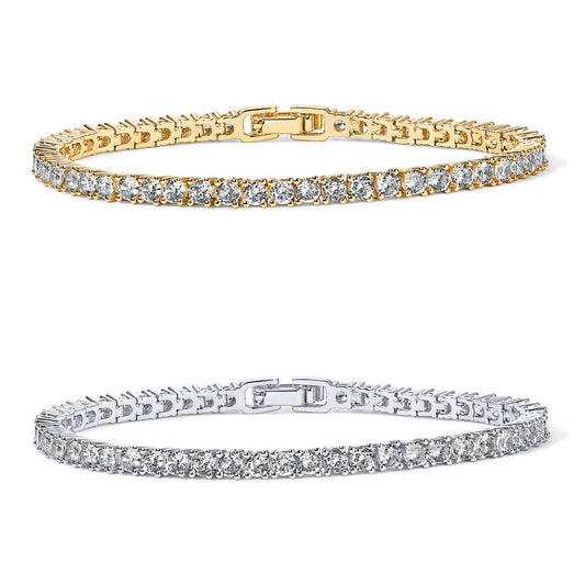 PAVOI Tennis Bracelets for Women - 14K Yellow Gold and Rhodium Plated 3mm Cubic Zirconia Classic Gold Tennis Bracelets for Women and Men - Trendy Mixed Metals CZ Jewelry Gifts - Size 7.5 Inches