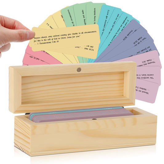 Chicmount Bible Verses Cards Box Set for Mother's Day Christian Gifts Catholic Men Women Bible Verse Jar with Prayer Cards Scripture Wooden Box for Daily Encouragement(Candy Colors)