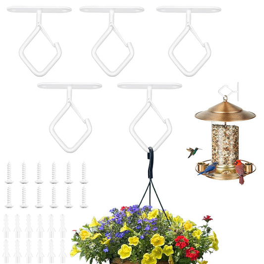 Emiluil 6 Pcs White Ceilling Hooks for Hanging Plants Holder with Safety Buckle,Ceiling Decor Hook Heavy Duty,Metal Plant Hanger Indoor&Outdoor.Hooks for Hanging Plants,Wind Chime,Bird Feeders