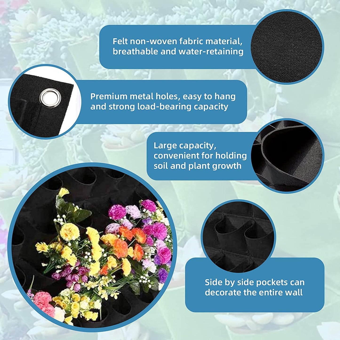 90 Pockets Hanging Planter Bags, Hanging Vertical Wall Mounted Plant Planting Grow Bags, Herb Garden Planter Outdoor Indoor Growing Bag, Gardening Vertical Greening Flower Container(1.1m×1.1m, Black)