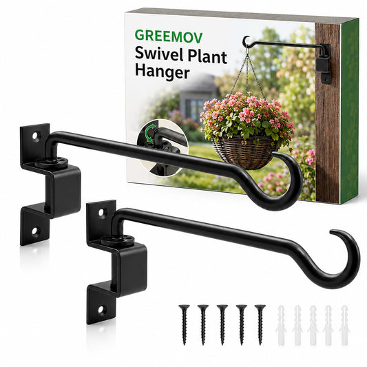 Greemov 16 inch 2 Pack Swivel Plant Hangers Outdoor Heavy Duty - Black Iron Plant Hanging Hook Bracket for Flowers Baskets Pots Bird Feeder Lanterns Wind Chimes