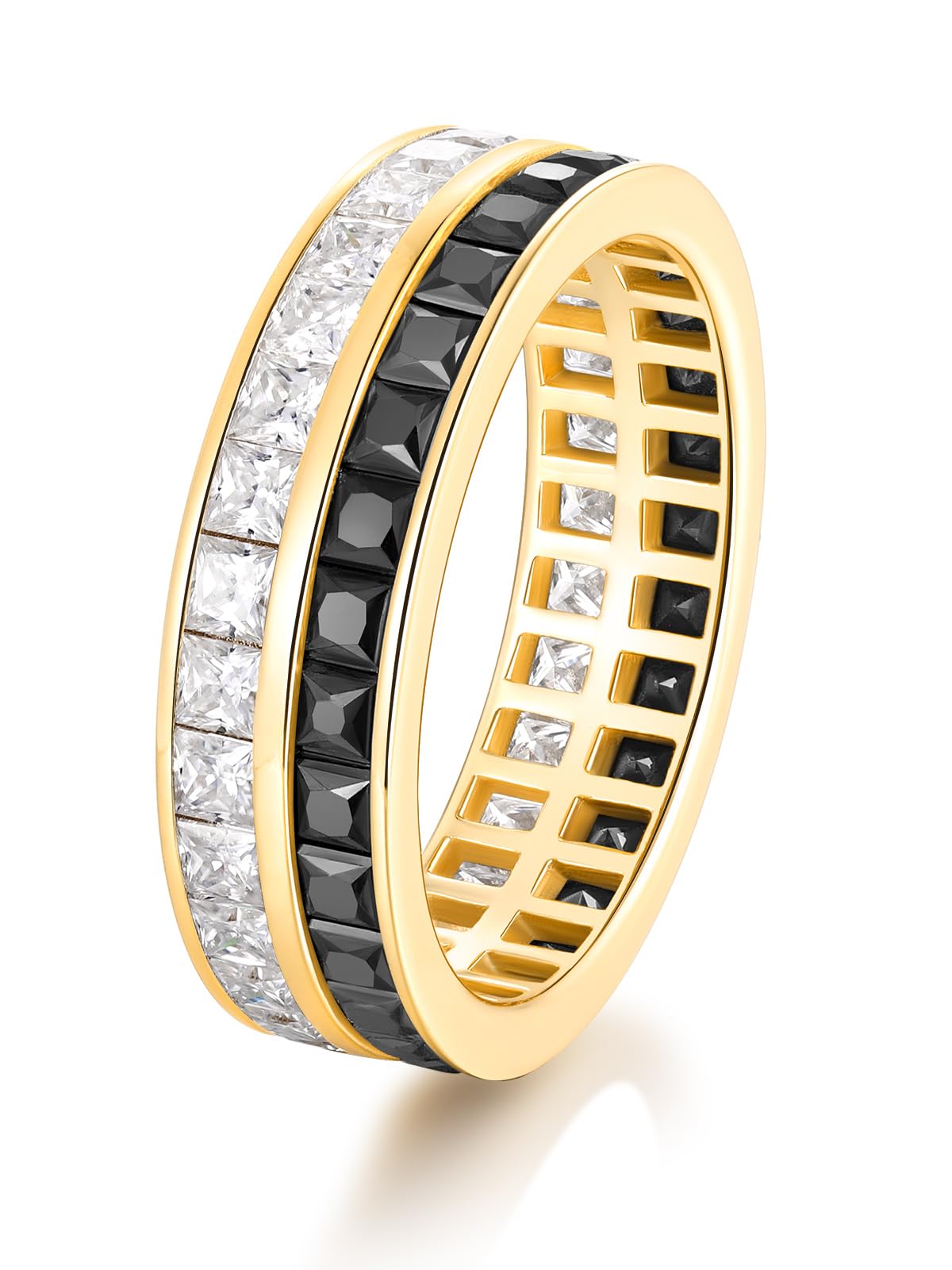 Frbod Black Moissanite Ring Diamond Eternity Bands Sterling Silver Wedding Jewelries Bezel Moissanite Rings for Women Size 5