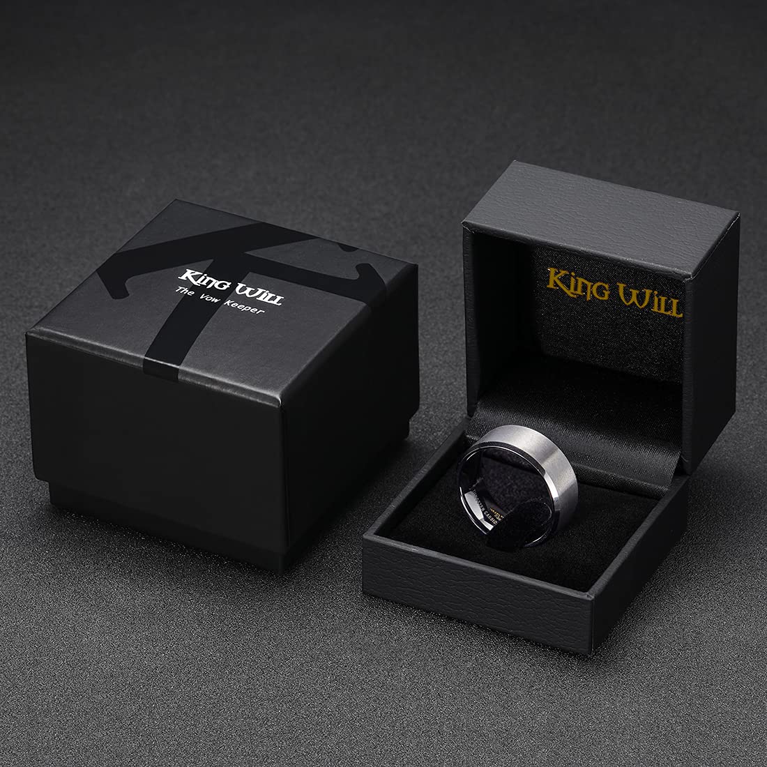 King Will 10mm Silver Men's Wedding Ring - Brushed Matte Finish, Beveled Polished Edge, Comfort Fit Size 9.5