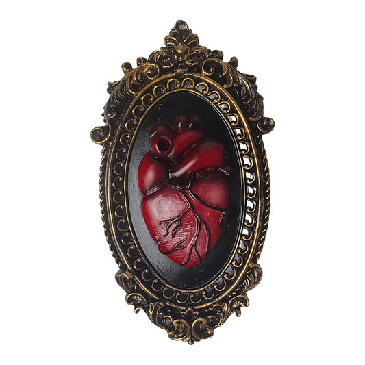 KISWIAR Vintage Wall Sculpture, Oval Aesthetic Room Décor, Gothic Art Wall Decorations with Resin 3D Anatomical Heart Design Hallway Decor (Red)