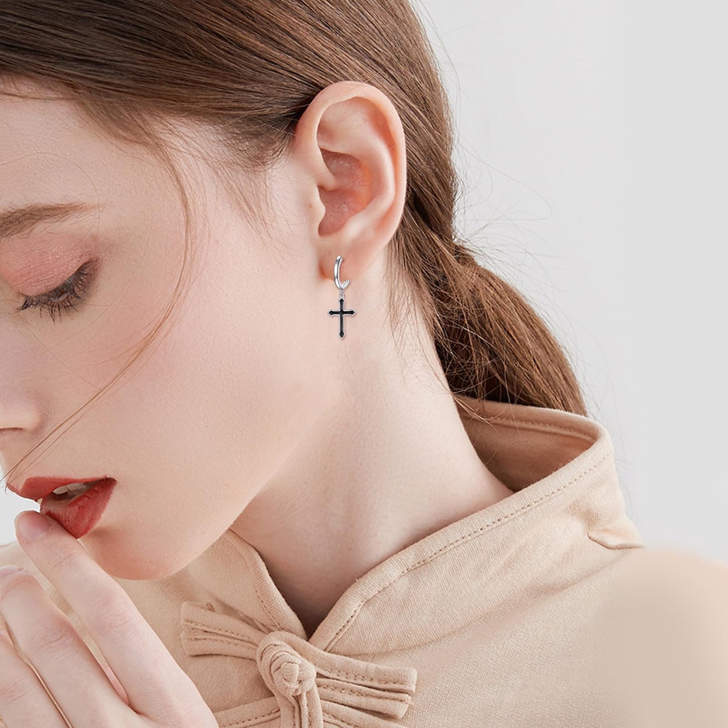 925 Sterling Silver Gothic Cross Hoop Earrings Black Dangle Drop Earrings Huggie Jewelry Birthday Gifts for Women (Gothic Cross)