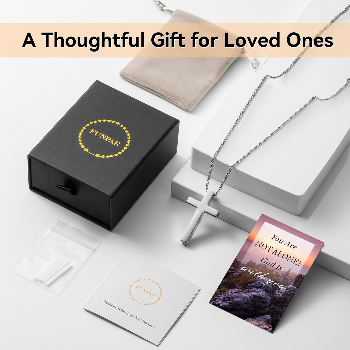 FUNPAR Cross Breathing Necklace for Anxiety Relief and Relaxation, Breathlink Design Quit Smoking Aid, Stainless Steel Mindfulness Tool to Calm, Stylish Wellness Gift for Adults(Silver 41:10)