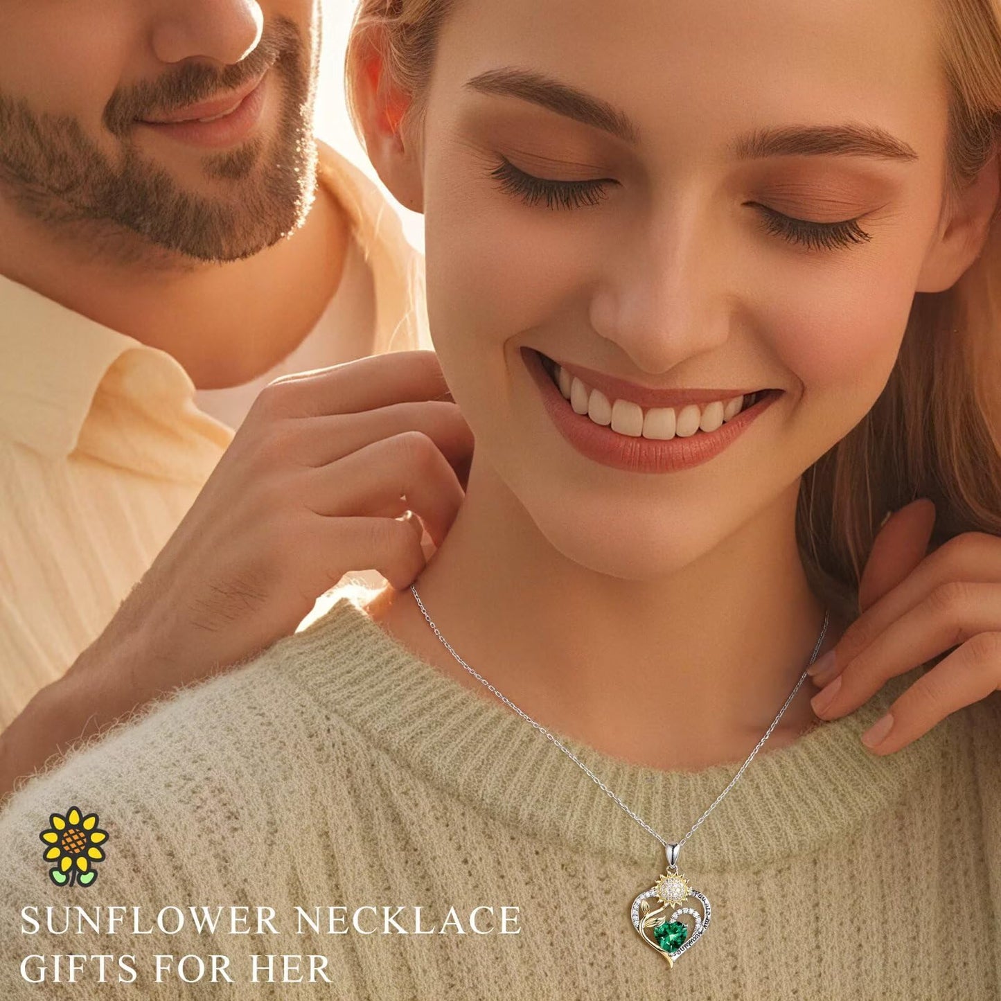 Iefil Sunflower Gifts for Women - Sunflower Necklace for Women January Simulated Garnet Birthstone Necklace Anniversary Valentine's Gifts Birthstone Jewelry for Wife Mom