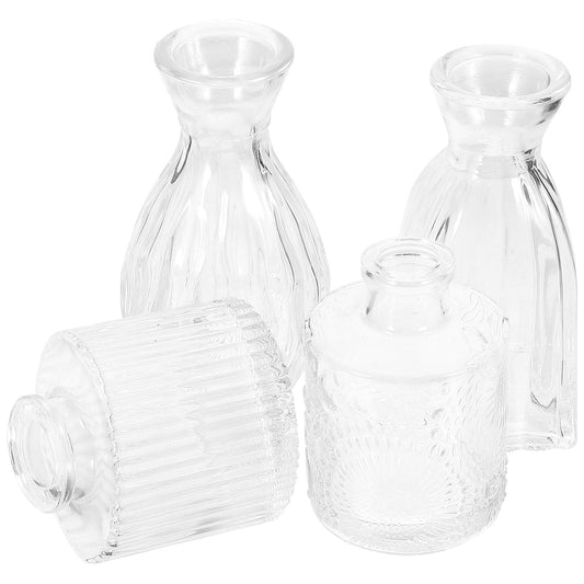 HOOTNEE Creative Glass Flower Vase Set 4pcs, Decorative Hydroponic Indoor Vases for Table Centerpiece, Minimalist Terrarium Bottles for Home Décor and Plant Display
