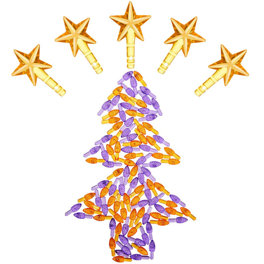 Boao Ceramic Christmas Tree Bulbs - 100 Pieces, 4mm Diameter, Purple and Orange, Includes 5 Stars Replacement Bulbs, Model MA-Boao-5134