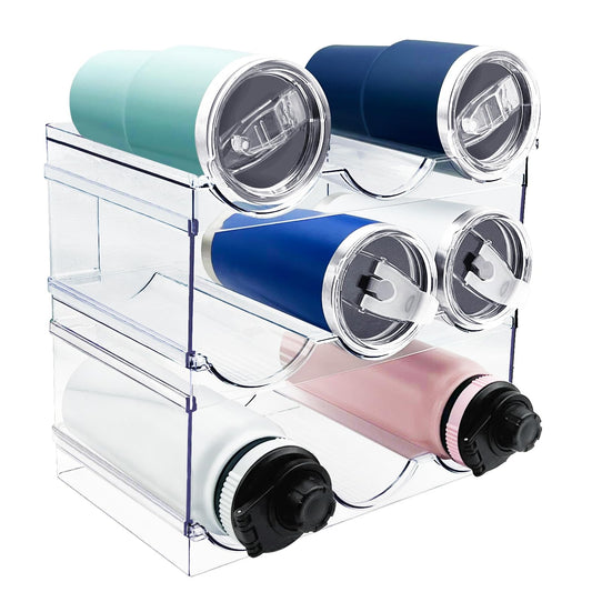 Spaclear 3 Pack Water Bottle Organizer for Cabinet, Stackable Water Bottle Holder, Plastic Cup Storage Organizer for Kitchen Cabinet Organizers and Storage, Tumbler Storage Cup Rack for Pantry Counter