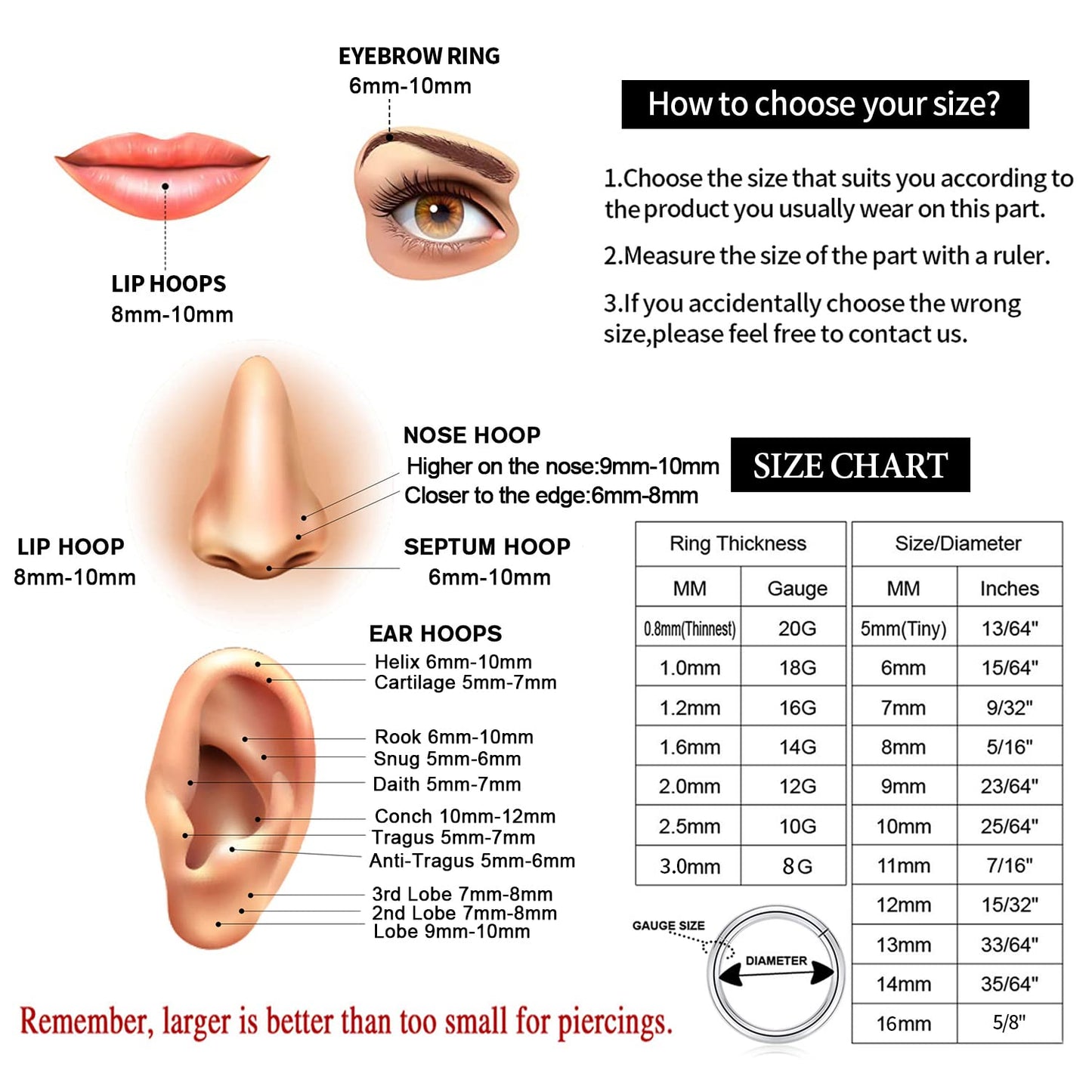Nose Rings 16 Gauge Nose Ring Hoop Earrings 12mm Septum Ring Nose Hoop 16g Cartilage Earring Gold Septum Clicker Lip Rings 12mm Helix Earring Rook Earrings Nose Piercing Septum Jewelry Surgical Steel