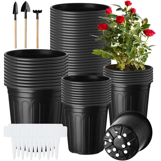 FoldTier 300 Pcs 2 Gallon 1 Gallon Plant Nursery Pots Bulk Flexible Plastic Flower Seed Starting Pot with Drainage Hole Label Tools Container for Seedlings Cuttings Succulent Trade Tree Outdoor