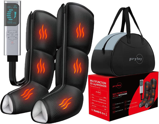 pryfey Leg Massager with Heat and Compression, Foot and Calf Massager for Circllation and Pain Relief, 12 Intensity, 6 Modes,3 Heating, Compression Boots for Muscle Recovery, Mother's Day Gifts