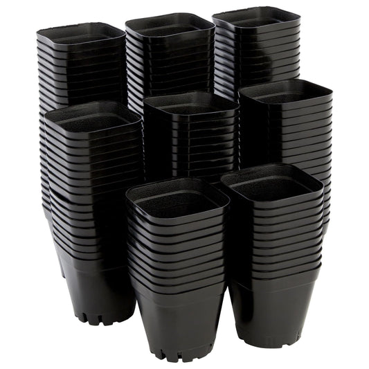 Juvale Square Nursery Pots - Seedling Planters with Drainage Holes - Versatile Pots for Plants & Succulents - Space-Saving Stackable Planters - 2.6 in, Pack of 150, Black