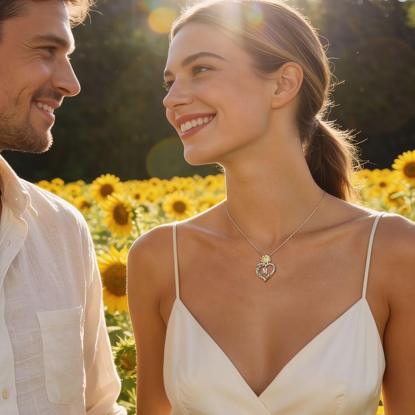 MONOOC Sunflower Initial Necklaces for Women - 14K-White-Gold-Plated Sunflower Gifts for Woman Initial Letter Y Necklace Anniversary Birthday Gifts for Women Wife Mom Friends Jewelry Gift