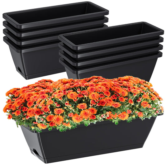 Planter Boxes for Domestic Gardening 8 Pcs, 17 Inch Long Window Sill Planter Box Outdoor, Plastic Rectangular Window Rectangle Window Boxes Planters with Drainage Holes and Trays for Windowsill