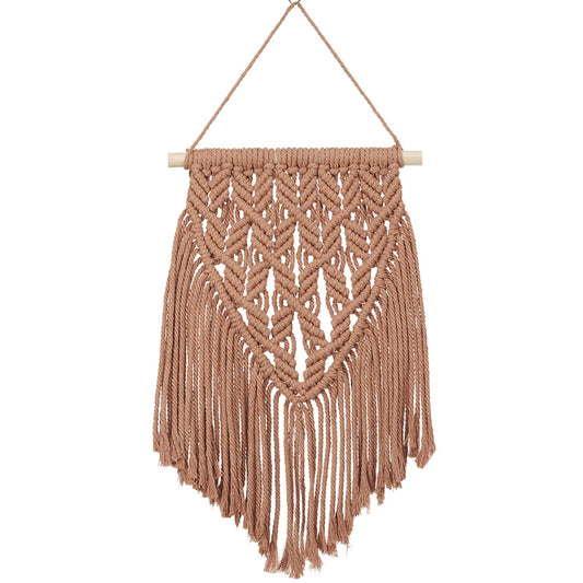 Small Macrame Wall Hanging Decor Boho Tapestry for Bedroom Living Room Dorm Nursery and Office, Cute Aesthetic Wall Art for Small Spaces for Teen Girls and Home Decor (Toffee Brown, 16*10 Inch)