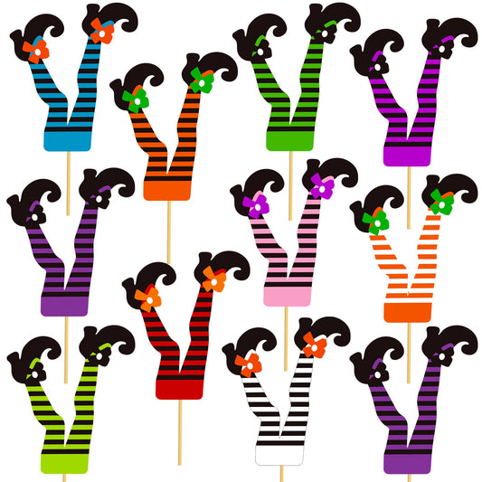 Halloween Witch Boot Centerpieces Sticks 24PCS Witch Theme Party Decorations Witch Leg Shoes Table Toppers Halloween Birthday Centerpieces for Fantasy Wizard Legs Baby Shower Supplies
