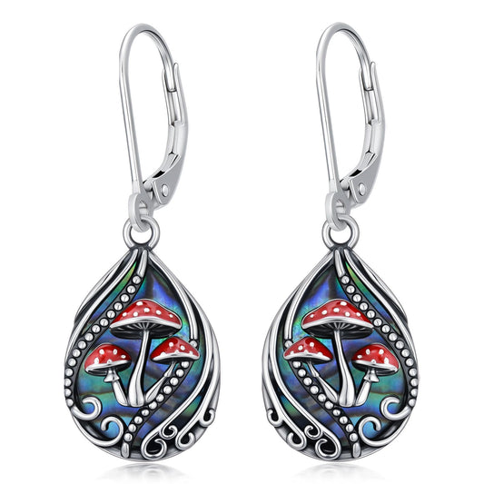 YYmqmq Mushroom Earrings for Women 925 Sterling Sliver Abalone Filigree Dangle Earrings Leverback Jewelry Mushroom Gifts for Women Girlfriend