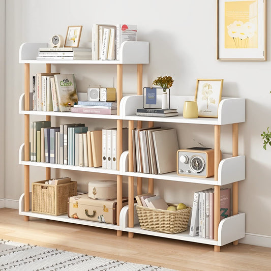 OSCHF 4-Tier Wooden Open Bookcase - Modern Display Bookshelf with Top Edge and Solid Wood Frame for Home and Office, Storage Cabinet, Warm White