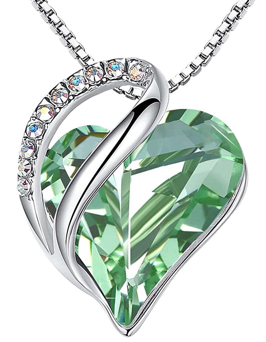 Leafael Mothers Day Gift Necklaces for Women, Infinity Love Birthstone Heart Pendant, Light Chrysolite Green Crystal for August, Birthday Jewelry for Her, Mom, Wife, Silver Plated, 18" + 2" Chain