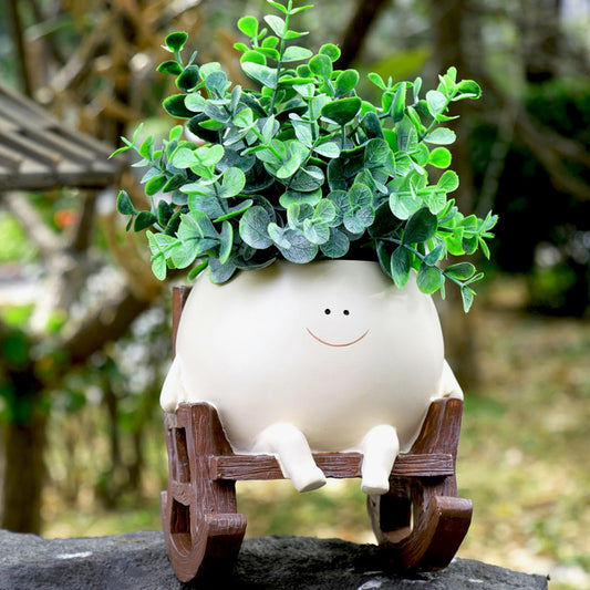 NINIPAPA Cute Plant Pots Smiley Face Planter Funny Flower Pot, Rocking Chair Large Face Pot for Indoor Plants, Unique Head Planters Plant Lover Gifts on Mother's Day Birthday