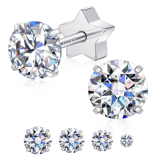 Limerencia Moissanite Stud Earrings for Women Men, F136 Hypoallergenic Titanium Earrings for Sensitive Ears, 18K White Gold Plated Star or Heart Flat Back, D Color VVS1 Clarity, GRA Certificate