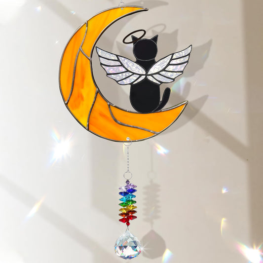 MALFIRST Black Cat Memorial Suncatcher, Angel Cat Ornament, Acrylic Suncatcher for Pet Loss Sympathy Gift, Cats Remembrance Gifts & Kitty Passing Away Gift, in Memory of Cats Window Decor