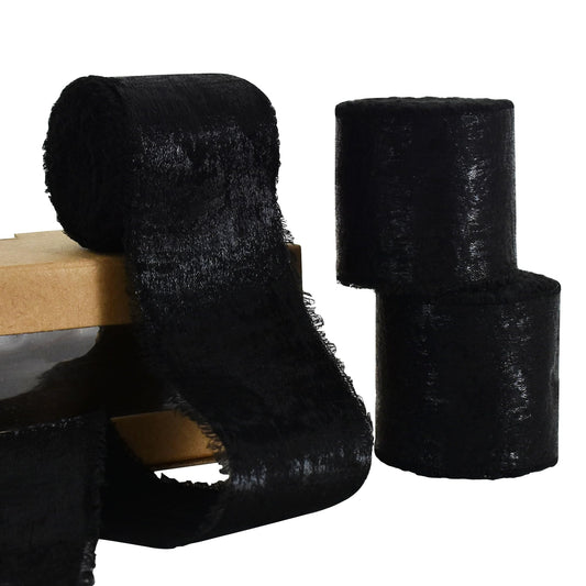 RIBBOOO 3 Rolls Black Silk Satin Ribbon, 1.5 Inch 15 Yards Chiffon Frayed Ribbon for Flower Bouquet, Gift Wrapping, Wedding, Birthday Party Decor