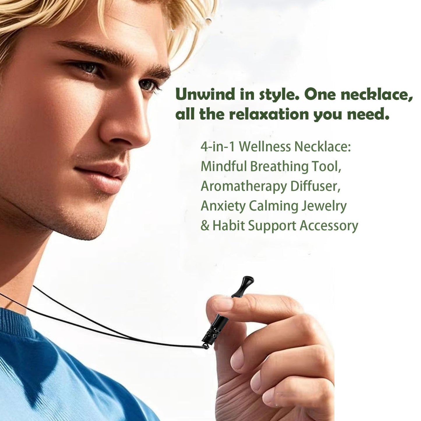 phaxud Stainless Steel Mindfulness Breathing Necklace & Essential Oil Diffuser for Women Men 2-in-1 Breathe Free Necklace Tool for Inner Balance, Relaxation and Meditation (Black)