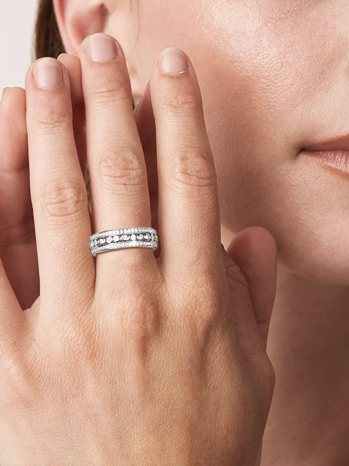 Frbod Women's Sparkly Moissanite Ring Chunky Wedding Eternity Rings Thick 925 Sterling Silver Ring for Men Size 11