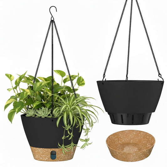 ZMTECH 2 Pack 10 Inch Hanging Planters for Indoor Plants, Modern Gray Hanging Planter with Visible Water Level Window & Metal Chain, Decorative Plant Hanger Indoor for Spring Balcony Decor