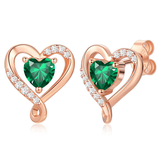 Zifeel Earrings for Women,Rose Gold Birthstone Heart Studs Earring for Girlfriend Wife,Anniversary Birthday Christmas Valentines Mothers Day Gifts Jewelry for Women Wife Her Mom