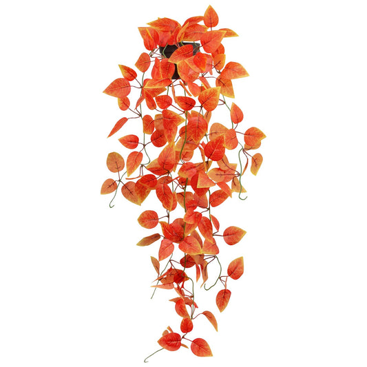 LUZOGA Fake Fall Plants Hanging Faux Orange Vines Artificial Potted Pothos Plant- Fall Decorations Autumn Decor for Thanksgiving Bathroom Wall Kitchen Room Decor Indoor and Outdoor (Black Pot)