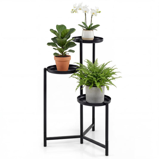 COSTWAY 3 Tier Corner Plant Stand, 26 Inch Metal Plant Shelf Flower Pot Stand, Heavy Duty Plant Holder for Outdoor Indoor Living Room Balcony