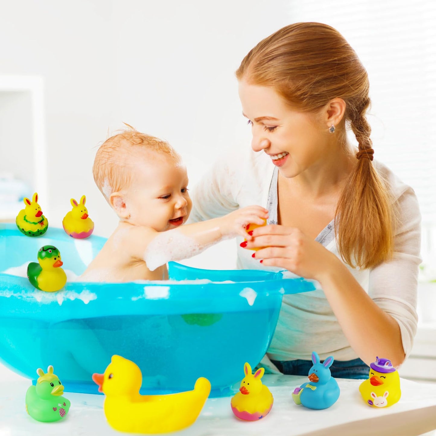 100PCS Easter Rubber Ducks in Bulk,Assorted Gifts Party Favors ,Resurrection Bunny Rubber Duck Pack , Funny Bath Tub Toys for Kids, Baby Showers Accessories