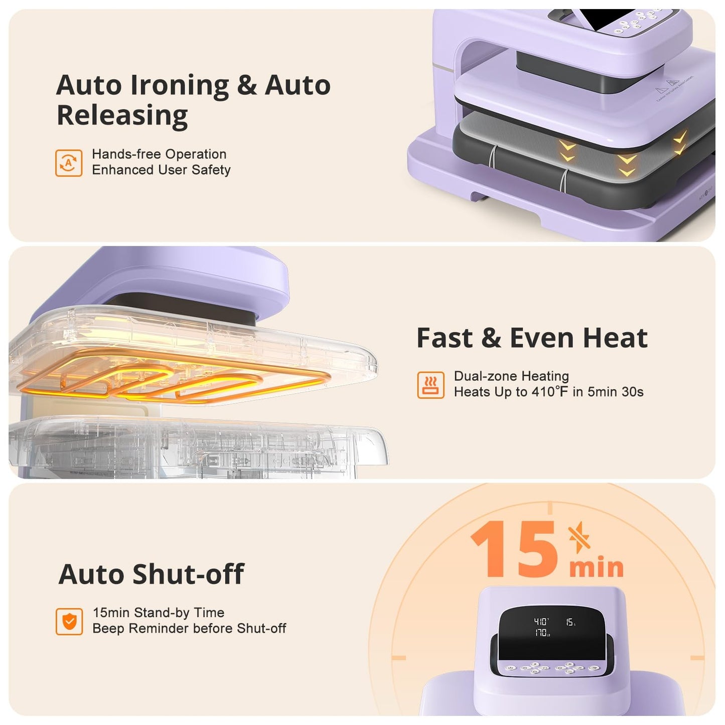 HTVRONT Auto Heat Press 2, Auto Tumbler Heat Press Purple, Teflon Sheets, Heat Resistant Gloves, Heat Tape