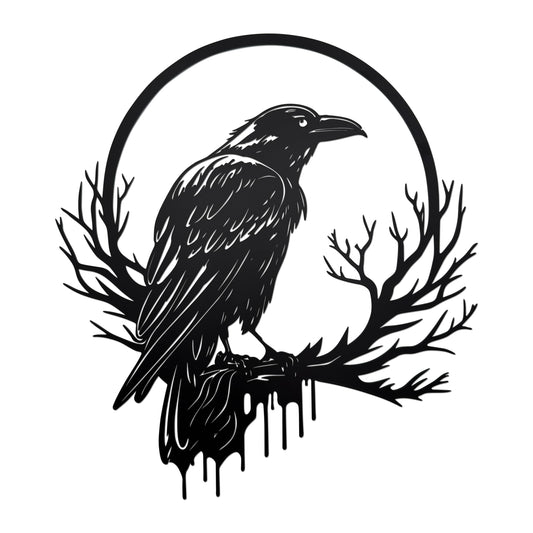 Metal Raven Wall Art Decor with Gothic Moon Crow Decor - Gothic Metal Wall Statue for Indoor&Outdoor, Home, Living Room, Halloween Garden Decor | Raven Art and Crow Christmas Gift for Dark Goth Spaces